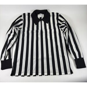 Vintage Cliff Keen Referee Long Sleeve Polo Men‎ L Black White Stripe Pocket NOS